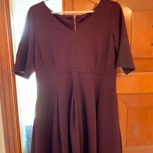 Lane Bryant Red Pleated Midi Dress V-Neck A-Line